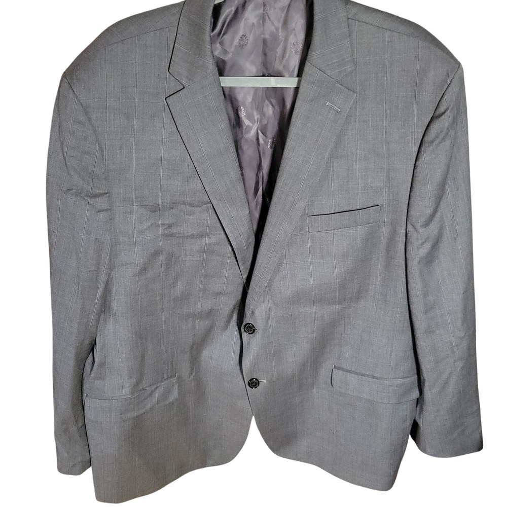 Lauren Ralph Lauren Mens Gray Windowpane Plaid Two Button Blazer Jacket Wool 44L